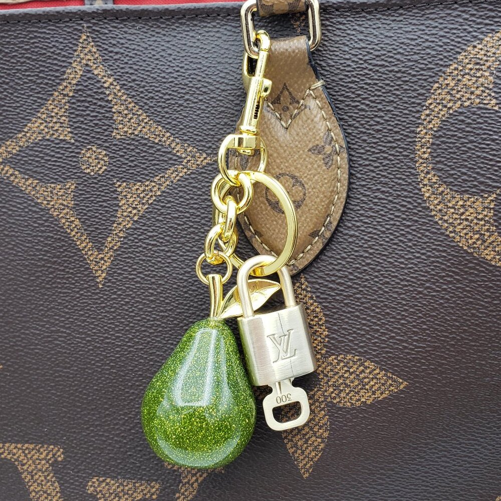 Authentic Louis Vuitton Lock & Key with Unbranded Avocado Charm, Keychain